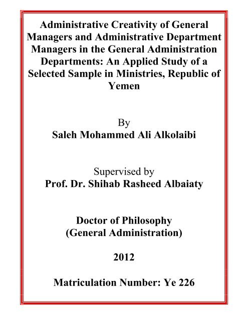 Administrative Creativity Of General Managers And Administrative