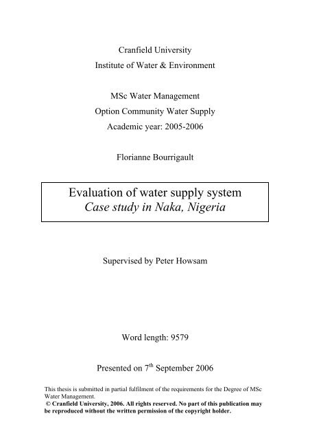 Evaluation of water supply system Case study in Naka ... - ENGEES