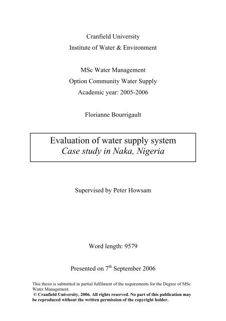 Evaluation of water supply system Case study in Naka ... - ENGEES