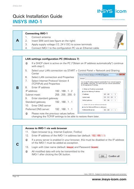 Quick Installation Guide INSYS IMO-1 - inl system ab