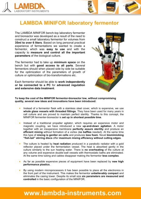 Lambda Minifor Bench Top Laboratory Fermenter Bioreactor