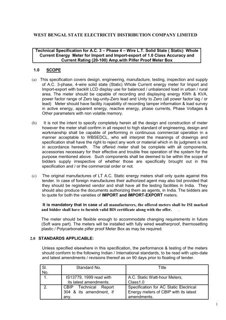 Phase 4 â Wire L.T. Solid State ( Static) Whole Current ... - WBSEDCL