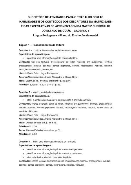 sugestões de atividades para o trabalho com as habilidades e os ...