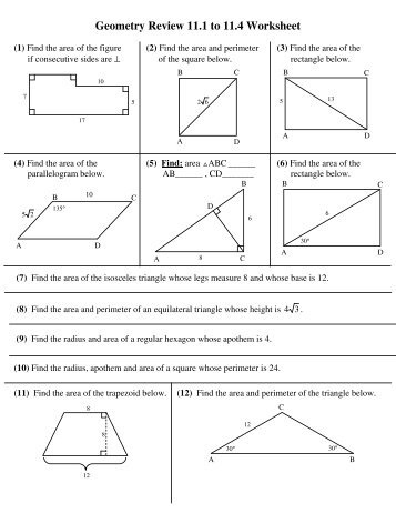 Geometry Review 11.1 to 11.4 Worksheet - Arapahoe High School