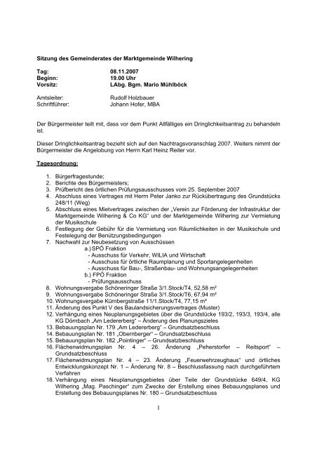 Sitzung vom 08.11.2007 (144 KB) - .PDF - Gemeinde Wilhering