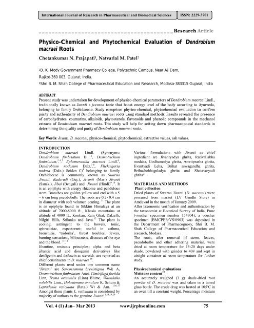 Physico-Chemical and Phytochemical Evaluation of Dendrobium ...