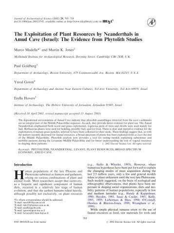 The Exploitation of Plant Resources by Neanderthals in Amud Cave ...