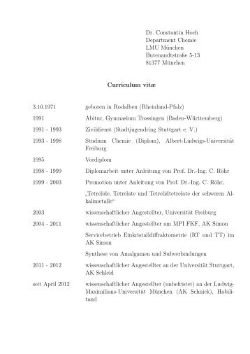 Dr. Constantin Hoch Department Chemie LMU München ...