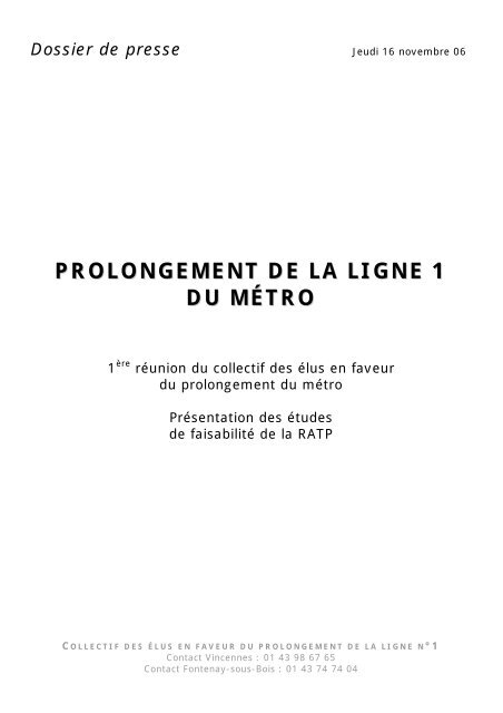 16-11-2006 Dossier de presse Prolongement de la ligne 1 du metro