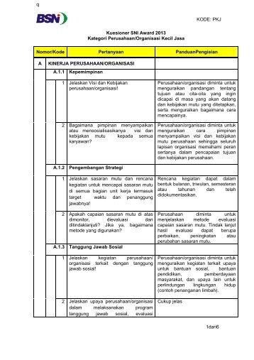 q Kuesioner SNI Award 2013 Kategori Perusahaan ... - BSN