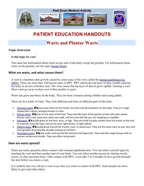 PATIENT EDUCATION HANDOUTS Warts and Plantar Warts