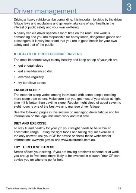 Tasmanian Heavy Vehicle Driver's Handbook - Transport