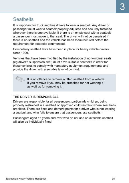 Tasmanian Heavy Vehicle Driver's Handbook - Transport