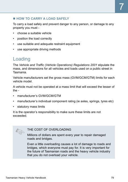 Tasmanian Heavy Vehicle Driver's Handbook - Transport