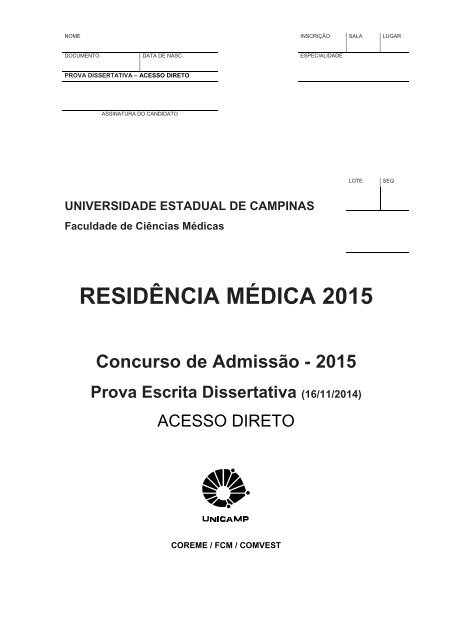 Prova Dissertativa - Unicamp