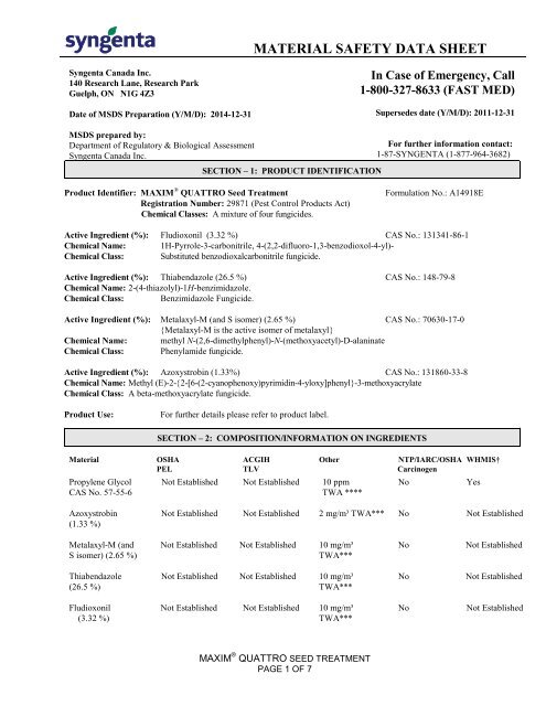 MATERIAL SAFETY DATA SHEET - Syngenta Farm