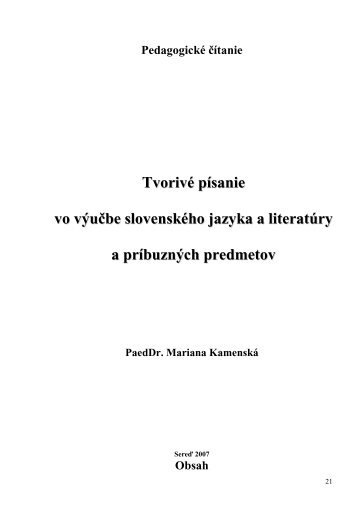 TvorivÃ© pÃ­sanie vo vÃ½uÄbe slovenskÃ©ho jazyka a literatÃºry - Å tÃ¡tny ...