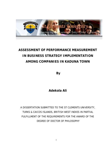 Assessment of Performance Measurement in - St Clements University