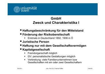 GmbH Zweck und Charakteristika I