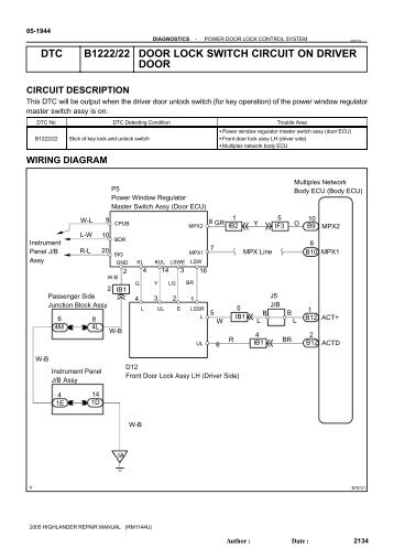 DTC B1222/22 DOOR LOCK SWITCH CIRCUIT ... - Highlander Club