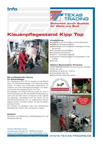 Klauenpflegestand Kipp Top - Texas Trading GmbH