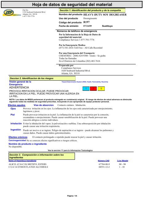 Hoja de datos de seguridad del material - Zep Professional