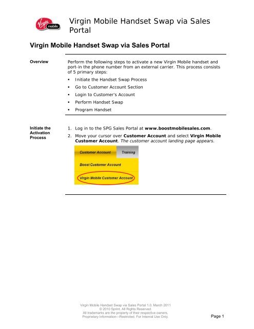 Virgin Mobile Handset Swap via Sales Portal - Hyperlink