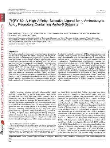 [ H]RY 80: A High-Affinity, Selective Ligand for -Aminobutyric AcidA ...