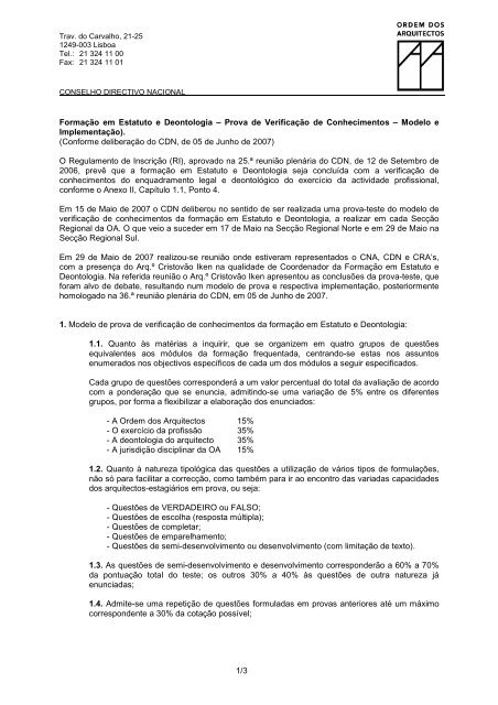 Modelo De Prova Implementaa A O Ordem Dos Arquitectos
