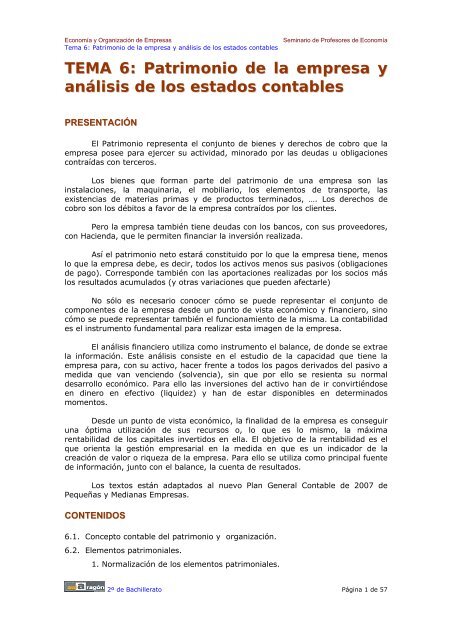 TEMA 6: Patrimonio de la empresa y anÃ¡lisis de ... - Ecobachillerato