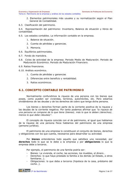 TEMA 6: Patrimonio de la empresa y anÃ¡lisis de ... - Ecobachillerato