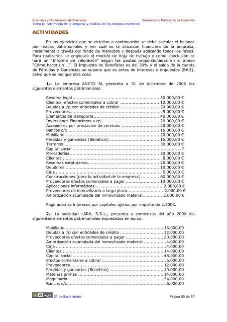 TEMA 6: Patrimonio de la empresa y anÃ¡lisis de ... - Ecobachillerato