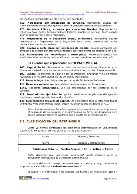 TEMA 6: Patrimonio de la empresa y anÃ¡lisis de ... - Ecobachillerato