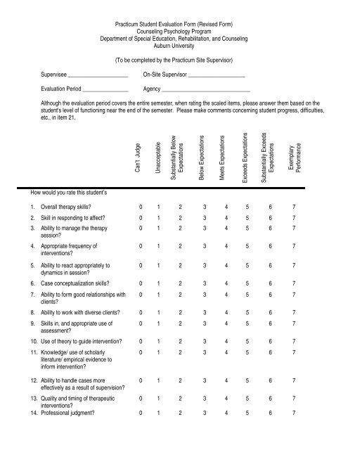 Practicum Student Evaluation Form (Revised ... - Auburn University