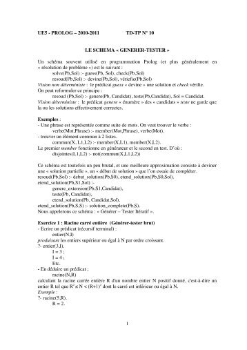 1 UE5 - PROLOG â 2010-2011 TD-TP NÂ° 10 LE SCHEMA ...