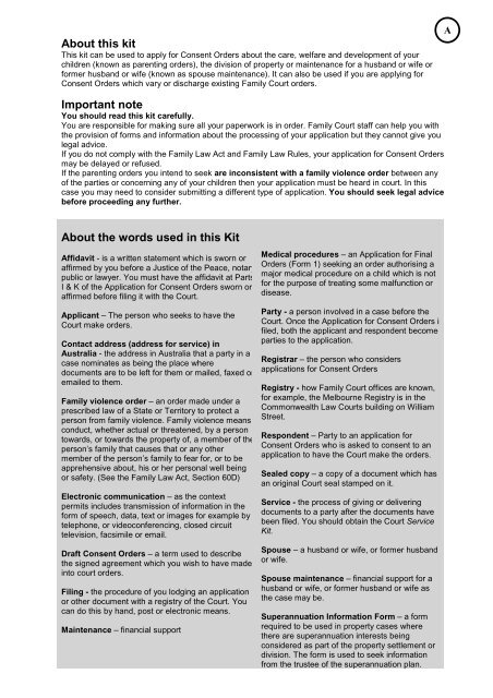 Application for Consent Orders Kit - Community Law