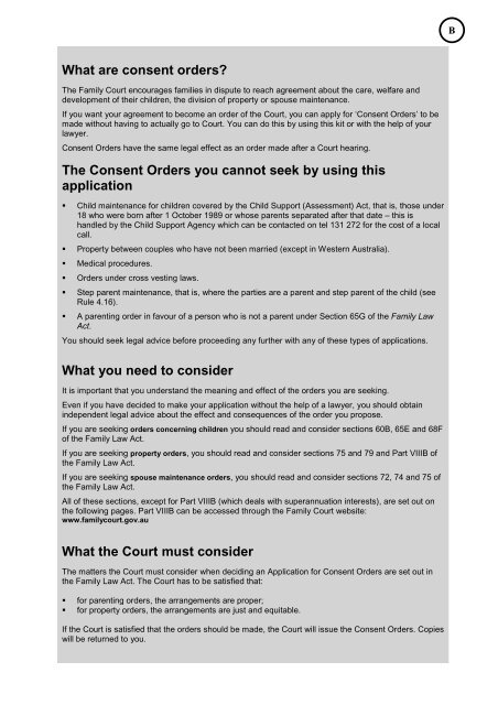 Application for Consent Orders Kit - Community Law