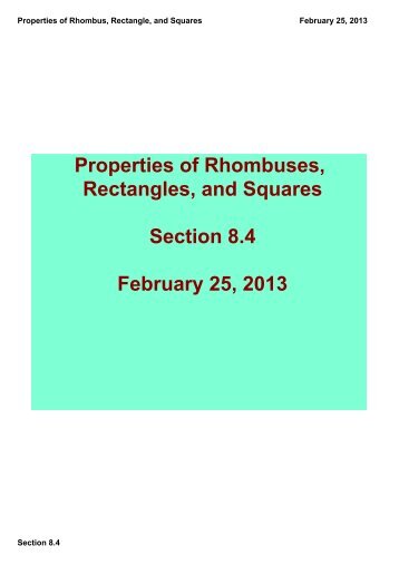 Properties of Rhombus, Rectangle, and Squares