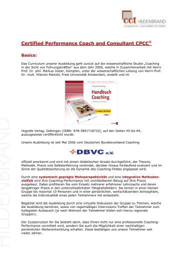 Certified Performance Coach and Consultant CPCC - Coaching und ...