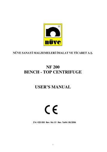 NF 200 BENCH - TOP CENTRIFUGE USER'S MANUAL - KPT Komet