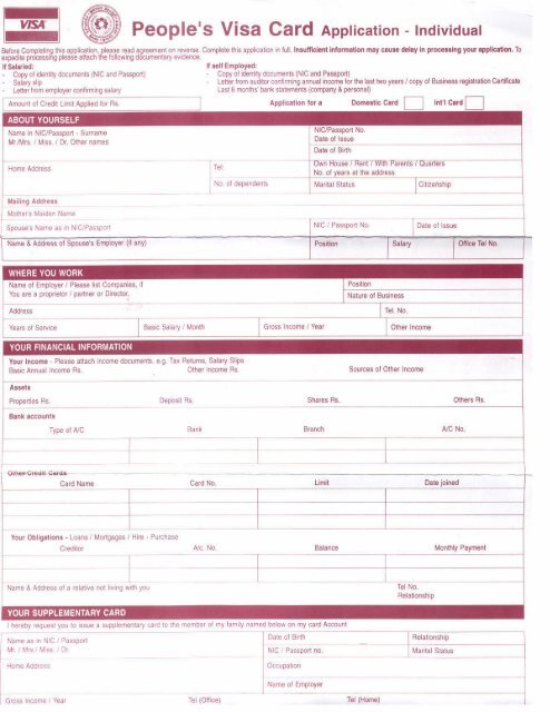 Visa Card Application Form PDF 630KB Peoples Bank   Visa Card Application Form Pdf 630kb Peoples Bank 