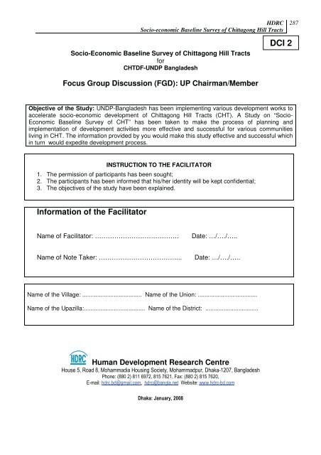 Socio-economic Baseline Survey of Chittagong Hill Tracts - chtdf