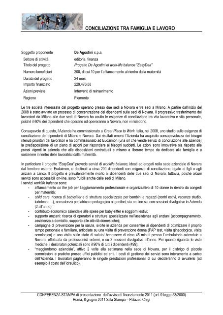 CONCILIAZIONE tra famiglia e lavoro - Politiche per la famiglia