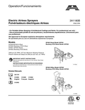 3A1180B - Electric Airless Sprayers, Operation, English ... - Airlessco