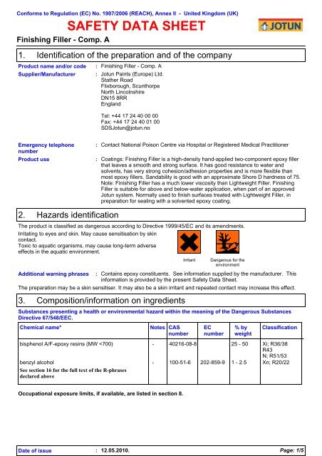 Comp. A Safety Sheet - SML Marine Paints