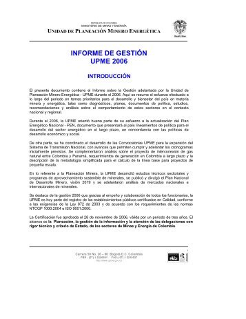 informe de gestiÃ³n upme 2006 - Unidad de PlaneaciÃ³n Minero ...