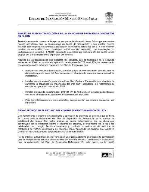 informe de gestiÃ³n upme 2006 - Unidad de PlaneaciÃ³n Minero ...