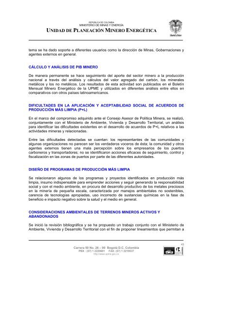 informe de gestiÃ³n upme 2006 - Unidad de PlaneaciÃ³n Minero ...