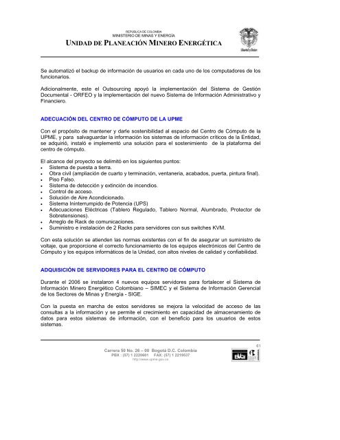 informe de gestiÃ³n upme 2006 - Unidad de PlaneaciÃ³n Minero ...