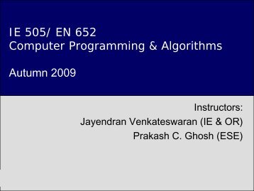 Introduction to Computer Programming & Algorithms - IEOR @IIT ...